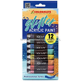 Hộp Giấy 12 Tuýp Glitter Acrylic Paint Colormate