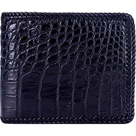 Ví Nam Da Cá Sấu Đan Viền Gai Bụng Huy Hoàng HT2254 (12.5 x 10 cm) - Đen