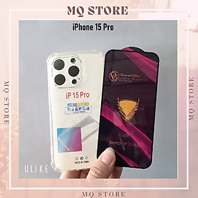 Ốp lưng và cường lực cho iPhone 15 Pro - Loại trong suốt chống sốc 4 góc ( hàng chính hãng)