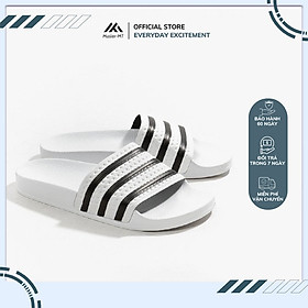 Dép quai ngang nam nữ M Masler-MT màu trắng sọc đen tinh tế với lớp đế dễ vệ sinh, chống nước và quai êm chân TD1