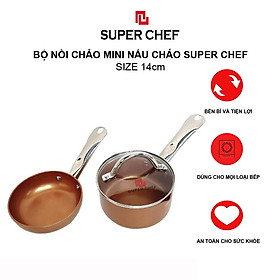 Bộ Chảo Nồi Nấu Cháo Cho Bé Super Chef Công Nghệ Ceramic An Toàn Sức Khỏe, Chống Dính Tốt, Siêu Bền Bỉ Không Bị Bong Tróc, Hạn Chế Trầy Xước (14cm) Dùng Cho Bếp Gas, Hồng Ngoại