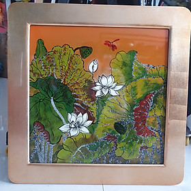 Mua Tranh sơn mài hoa sen size 40x40 cm thích hợp trang trí  làm quà tặng ý nghĩa