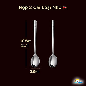 [Hộp 2 Cái] Muỗng Thìa Inox 316 Kiểu Hàn Quốc Cán Dài Cafe Nhỏ Tròn Ăn Phở Cho Bé Cao Cấp Đạt Chất Lượng LFGB Đức SSGP