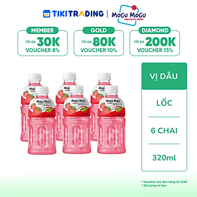 Lốc 6 chai nước uống Mogu Mogu vị dâu với thạch dừa 320ml