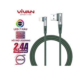 Mua Cáp Sạc Nhanh Gaming IOS/Android VIVAN  Bọc Dù 1M Cổng Kết Nối Chữ L 90 Độ - Hàng chính hãng
