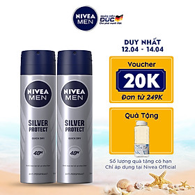 Bộ đôi Xịt Ngăn Mùi NIVEA MEN Silver Protect Phân Tử Bạc Giảm 99.9% Vi Khuẩn Gây Mùi (150mlx2) - 82959
