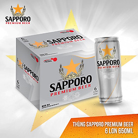 Thùng Bia Sapporo Premium - 6 lon 650ml