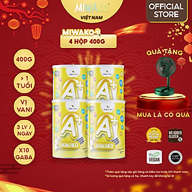 Combo 4 Hộp Sữa Công Thức Hữu Cơ Miwako A+ Vị Vani 400g (1.6Kg) Nhập Khẩu Malaysia, Sữa Hạt Cho Bé Từ 1 - 6 Tuổi Giúp Phát Triển Trí Não Chiều Cao, Tặng Bánh Ăn Dặm Gerber