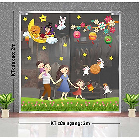 Decal trang trí trung thu 2021 gia đình đoàn viên bên ông trăng.