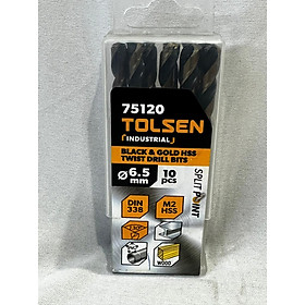 BỌC 10 MŨI KHOAN SẮT HSS VÀNG - ĐEN 6.5MM 75120 TOLSEN - HÀNG CHÍNH HÃNG