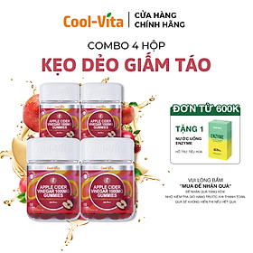 Combo 4 Hộp Kẹo Dẻo Giấm Táo Vitamin B12 Hỗ Trợ Tiêu Hóa, Tăng Cường Miễn Dịch Apple Cider Vinegar Gummy Coolvita (60 viên x 3g)/hộp