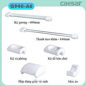 Bộ Phụ Kiện Nhà Tắm Bằng Sứ 6 Món CAESAR Q940-A6 - Kệ gương, treo khăn, móc áo, kệ bàn chải, kệ xà bông, hộp đựng giấy vệ sinh