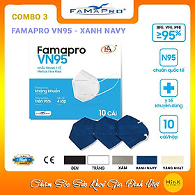 [COMBO 3 - FAMAPRO VN95] - Khẩu trang y tế kháng khuẩn 4 lớp Famapro VN95 đạt chuẩn N95 (10 cái/ hộp)