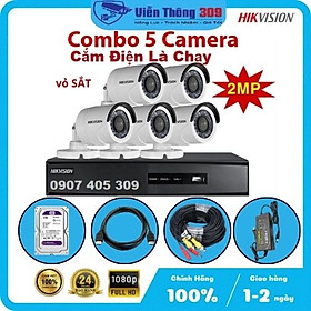 Mua Bộ 5 Camera Quan Sát Hikvision Full HD 1080P - Đầy Đủ Phụ Kiện Lắp Đặt- Cắm Điện Là Chạy- Hàng Chính Hãng