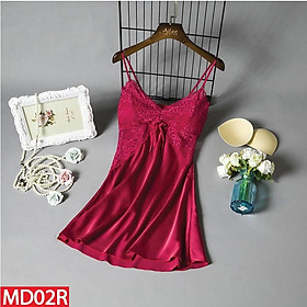 Váy Ngủ Hai Dây Hisexy.vn Lụa Satin Có Mút Ngực Phối Ren Đủ Size Dưới 62Kg