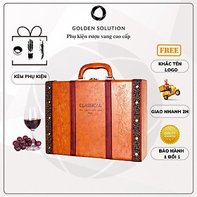 Mua Hộp rượu vang - Hộp đựng rượu vang da đôi kèm 4 phụ kiện (Nâu sọc