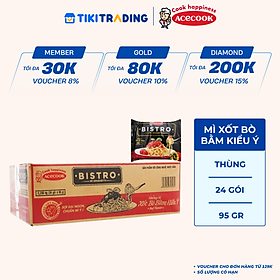 Thùng 24 Gói Mì Spaghetti Bistro Hương Vị Xốt Bò Bằm Kiểu Ý Acecook (95gr x 24 Gói)