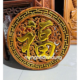 Mua Tranh chữ phúc phong thủy bằng gỗ hương đá mặt tròn 40x40x3cm