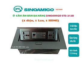 Ổ cắm âm bàn văn phòng đa năng Sinoamigo STS-212B màu đen - Hàng chính hãng