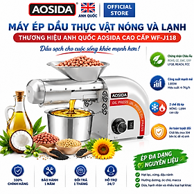 Máy ép dầu ăn thực vật Nóng và Lạnh thương hiệu Anh Quốc AOSIDA WF-J118 - Công suất 1800W - Hàng chính hãng