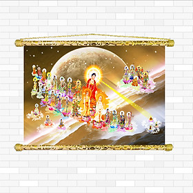 Mua  Tranh Phật Giáo   Tây Phương Tiếp Dẫn - Chất liệu Vải canvas nẹp sáo gỗ - Có sẵn phụ kiện treo tranh TD7015