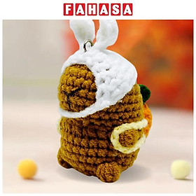 Móc Khoá Len Thủ Công Hình Capybara - Màu Nâu (Màu Ba Lô + Mũ Ngẫu Nhiên)