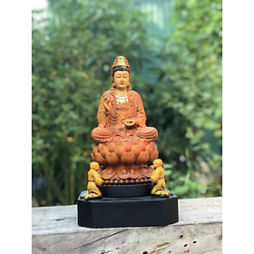 Mua Nhất tâm niệm phật Tượng phật bà quan âm bồ tát bằng gỗ hương đá tô làm mầu giả cổ kt 35×20×18cm