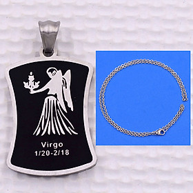 Mặt dây chuyền cung Xử Nữ - Virgo inox trắng kèm vòng cổ dây chuyền inox trắng + móc inox trắng, Cung hoàng đạo