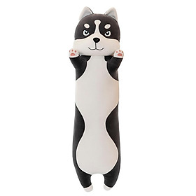 Throw Pillow Cute Cartoon Long Husky Shaped Doll Toy Plush Toy Sleeping Decorative Gift - Black & White