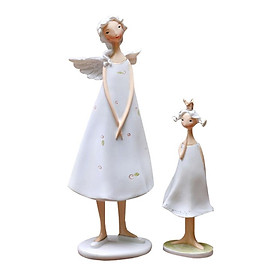 2Pcs Creative Angels Mother And Daughter Figurine Sculpture Home Desk Decor