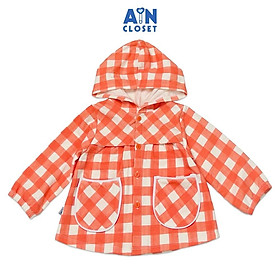 Áo khoác có nón bé gái họa tiết Caro Cam thun da cá - AICDBGAJPJ5E - AIN Closet