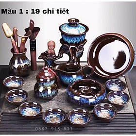 Mua Bộ ấm chén pha trà đẹp Cối xay gốm sứ cao cấp Bộ chén uống trà đạo tử sa hoả biến 18-19 chi tết nâu tím chú tiểu giá rẻ