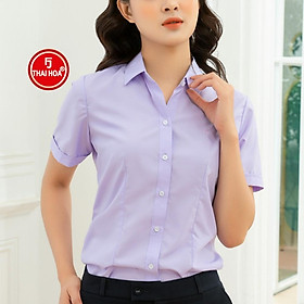 Áo sơ mi nữ Thái Hòa vải cotton thoáng mát màu trắng N047-01-01