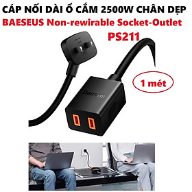 Mua Cáp nối dài ổ cắm du lịch 2 chân dẹp (CN) Baseus no-rewirable socket outlet PS211 (1m) _ hàng chính hãng