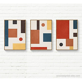 Tranh Canvas Cao Cấp | Geometric Mid-Century Wall Art, Minimalist Set Geometric Modern Wall Art