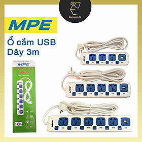Ổ cắm đa năng 3 chấu có công tắc mpe , cổng sạc usb 2.4a - dây 3m