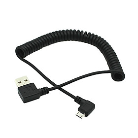 90 Degree Angle USB 2.0 Male to Micro USB Male Charge Sync Spiral Cable