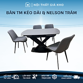 Mua Bàn ăn thông minh mặt đá phiến xoay kéo dài kết hợp ghế nelson trám