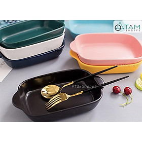 Chảo gốm sứ cao cấp chữ nhật 2 quai hông trơn màu Nordic Style