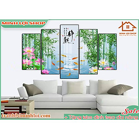 Tranh tráng gương pha lê BÔNG SEN 5 tấm trang trí phòng khách hiện đại TẶNG KÈM ĐINH TREO 5TBS08