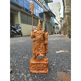 Mua Tượng quan công cầm đao trấn ải đứng trên đầu hổ phù bằng gỗ bách xanh thơm phức kt cao 20cm