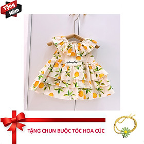 TẶNG KÈM BUỘC TÓC HOA CÚC- ĐẦM SÁT NÁCH 3 TÂNG HỌA TIẾT TRÁI CÂY CHO BÉ GÁI