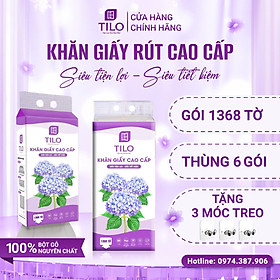 Combo 6 bịch giấy rút treo tường TiLo 1368 tờ tặng 3 móc treo đôi giấy dai mềm mịn