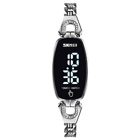  Đồng hồ kỹ thuật số Nữ Thời trang đeo tay Hiển thị ngày 3ATM chống nước không gỉ SKMEI LED-Màu Bạc
