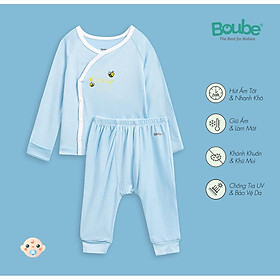 Bộ quần áo dài tay cài chéo, màu xanh da trời BOUBE - Chất liệu Petit mềm mịn, thấm hút tốt - Size Newborn, sơ sinh