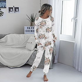 Women 2 Piece Pajama Set O-Neck Long Sleeve Pullover T-shirt with Long Pants Loungewear Home Wear