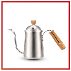 Ấm inox cán gỗ cổ ngỗng pha cà phê pour over 650ml