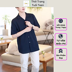 Áo Sơ Mi Tay Ngắn Nam Nữ Form Rộng Sơ Mi Cổ Vest UNISEX Hàn Quốc Vải Lụa Giãn Mềm Mịn Mát - SMV02