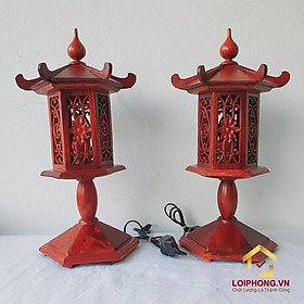Cặp đèn thờ mái chùa gỗ hương cao 48 cm