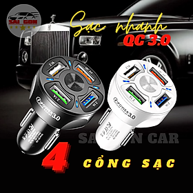 Tẩu sạc nhanh ô tô chia 4 cổng sạc, có tích hợp đèn led, hỗ trợ sạc nhanh QC 3.0, điện áp đầu vào 12V đến 32V